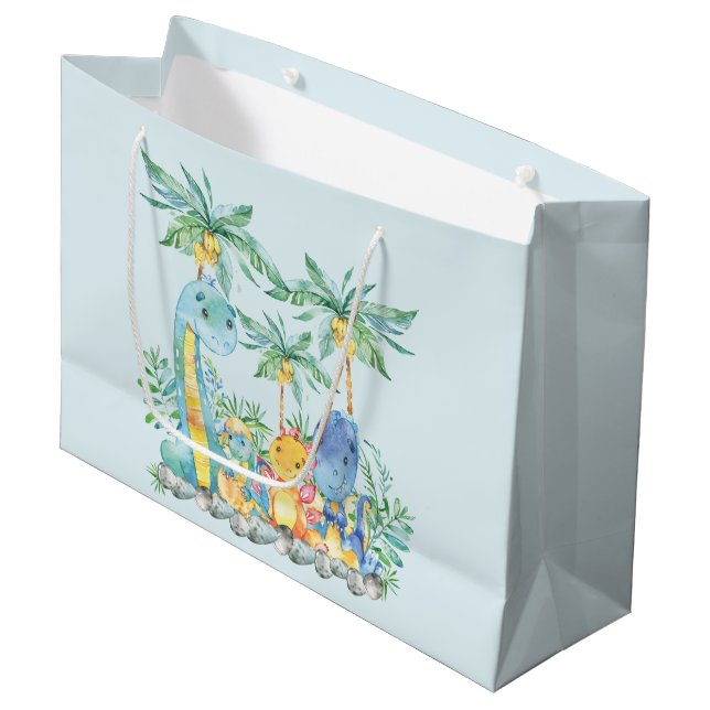 Cute Dinosaur Boys Baby Shower Gift Bag (Front Angled)
