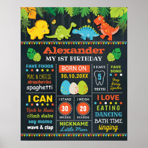Cute Dinosaur Boys Birth Stats Birthday Milestone Poster