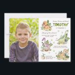 Cute Dinosaur Boys Birthday Party Photo Invitation<br><div class="desc">Stomp,  Chomp,  Roar!! Let's Party Like a Dinosaur! Personalise the invite with your details and if you want to further re-arrange the style and placement of the text,  please press the "Click to customise further" button.</div>