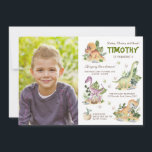 Cute Dinosaur Boys Birthday Party Photo Invitation<br><div class="desc">Stomp,  Chomp,  Roar!! Let's Party Like a Dinosaur! Personalise the invite with your details and if you want to further re-arrange the style and placement of the text,  please press the "Click to customise further" button.</div>