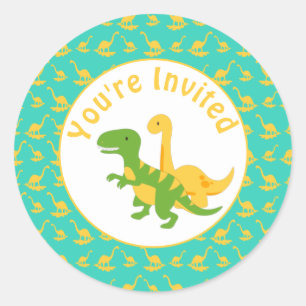 Cute Dinosaur Boys Party Invite Classic Round Sticker