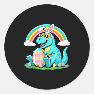 Cute Dinosaur Bunny Egg Happy Eastrawr T Rex Boys  Classic Round Sticker
