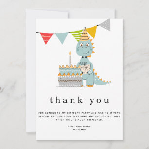Cute Dinosaur Cake Kids Birthday Thank You Card