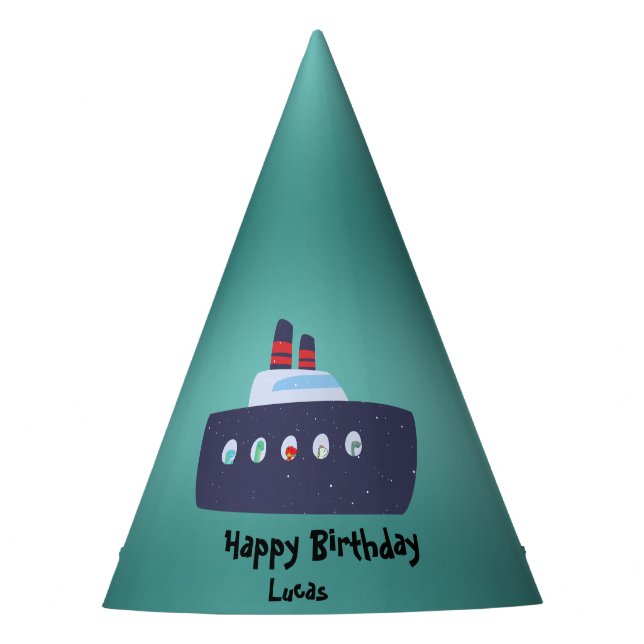 Cute dinosaur captain boat ship School Birthday Party Hat (Front)