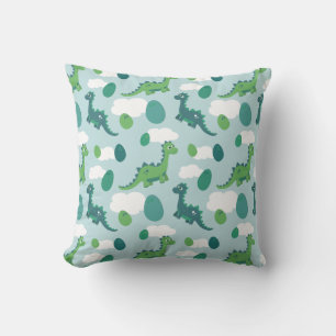 Cute dinosaur cartoon blue green in sky cushion