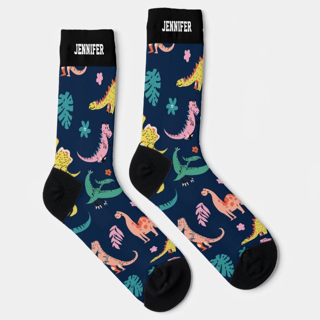 Cute Dinosaur Cartoon Pattern Dino Lover Socks (Right)
