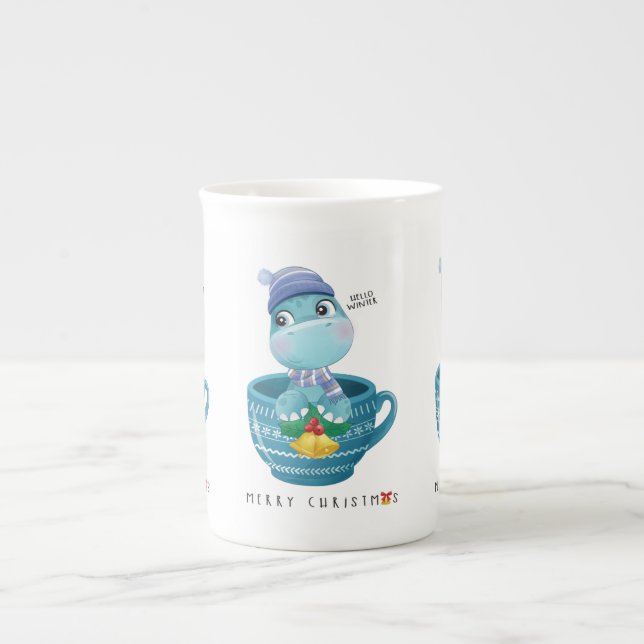 Cute dinosaur christmas#3. bone china mug (Front)