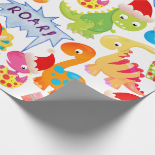 Cute Dinosaur Christmas Cartoon Wrapping Paper