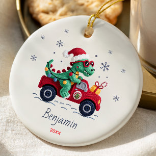 Cute dinosaur christmas lights custom ceramic ornament