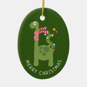 Cute Dinosaur Christmas Photo Ceramic Ornament