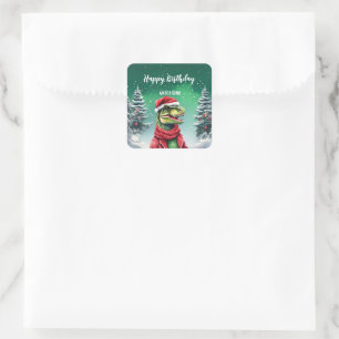 Cute Dinosaur Christmas tree birthday girl party Square Sticker