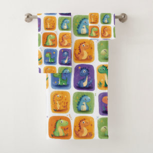 Cute Dinosaur Collage Pattern – Fun & Playful Dino Bath Towel Set