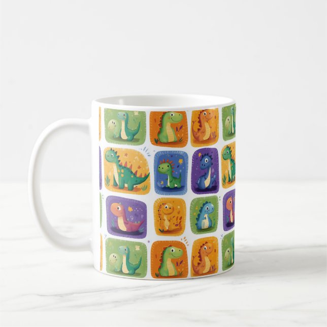 Cute Dinosaur Collage Pattern – Fun & Playful Dino Coffee Mug (Left)