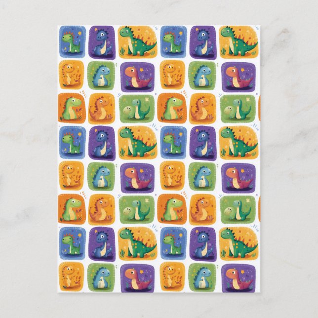 Cute Dinosaur Collage Pattern – Fun & Playful Dino Postcard (Front)
