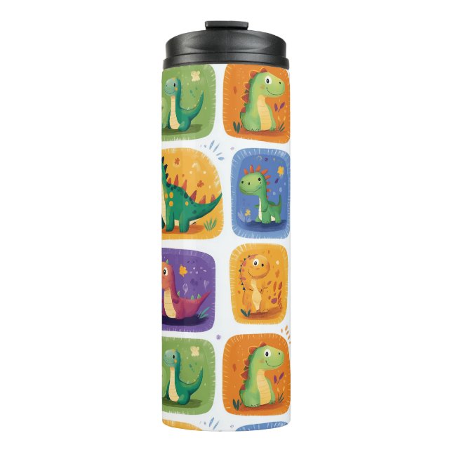 Cute Dinosaur Collage Pattern – Fun & Playful Dino Thermal Tumbler (Front)