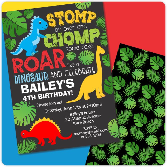 Cute Dinosaur Colourful Birthday Boy Invitation (Creator Uploaded)