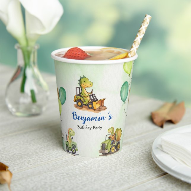 Cute dinosaur construction truck balloon Birthday  Paper Cups (Insitu)