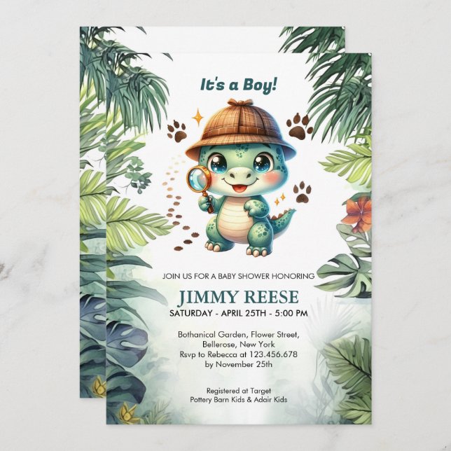 Cute Dinosaur Cool Dino Baby Boy Shower Invitation (Front/Back)