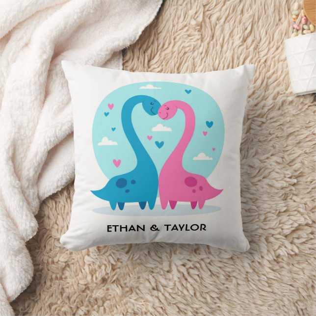 Cute Dinosaur Couple Personalised Valentine's Day  Cushion (Blanket)