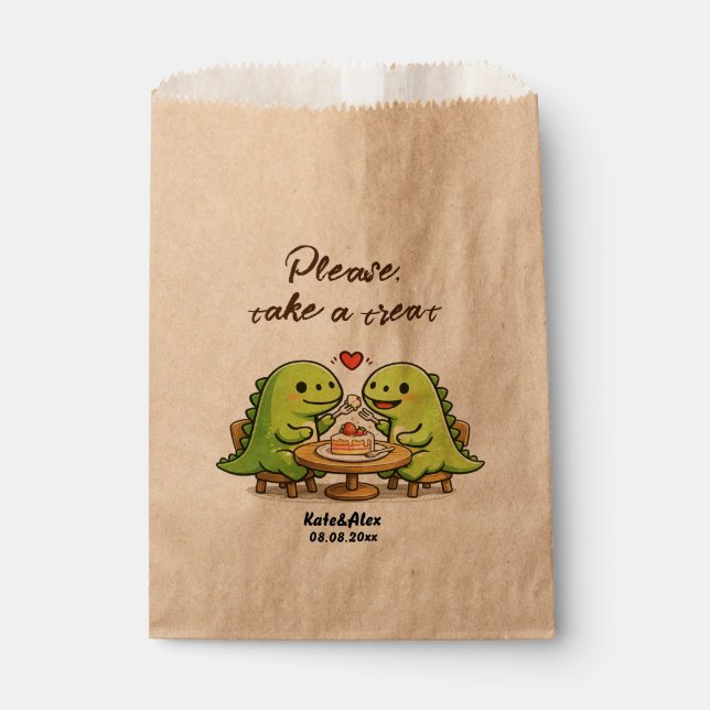Cute Dinosaur Couple Wedding Treat Favour Bag (Front)