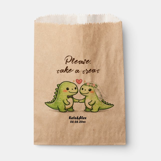 Cute Dinosaur Couple Wedding Treat Favour Bag (Front)