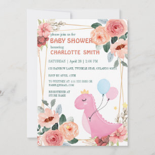 Cute dinosaur crown balloon floral baby shower invitation