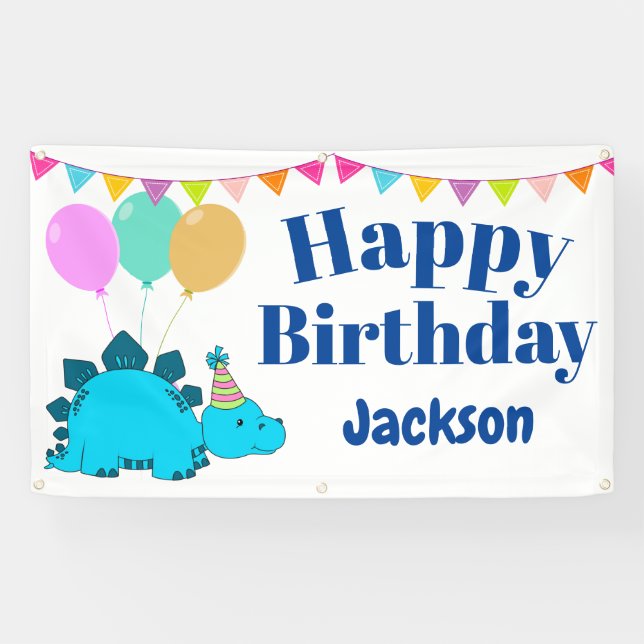 Cute Dinosaur | Custom Happy Birthday Banner (Horizontal)