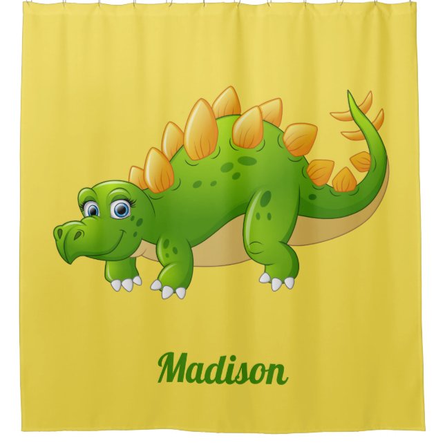 Cute Dinosaur custom name & colour shower curtain (Front)