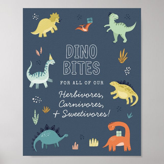 Cute Dinosaur Dino Bites Food Table Sign (Front)