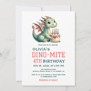 Cute Dinosaur Dino- Mite Birthday Party Invitation