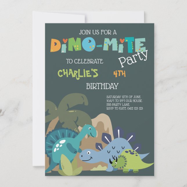 Cute Dinosaur Dino-Mite  Invitation (Front)
