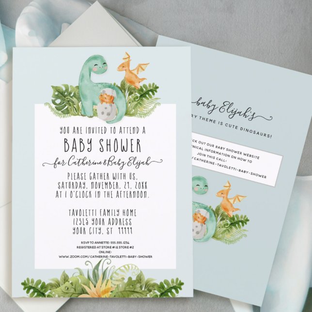 Cute Dinosaur Dino Mommy Foliage Baby Boy Shower I Invitation (Creator Uploaded)