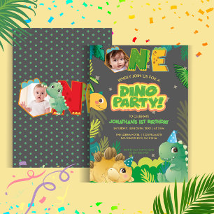 Cute Dinosaur Dino Party First Birthday Colourful  Invitation