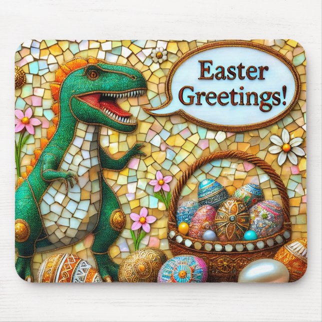 CUTE DINOSAUR EASTER GREETINGS Eggs ~  Mouse Pad (Front)