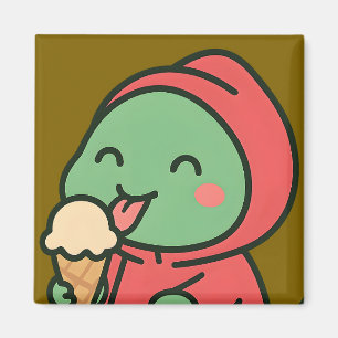 Cute Dinosaur Eating Ice Cream – Kitchen Magnet