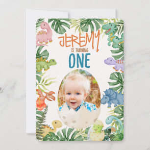 Cute Dinosaur Egg Photo First Birthday Invitation
