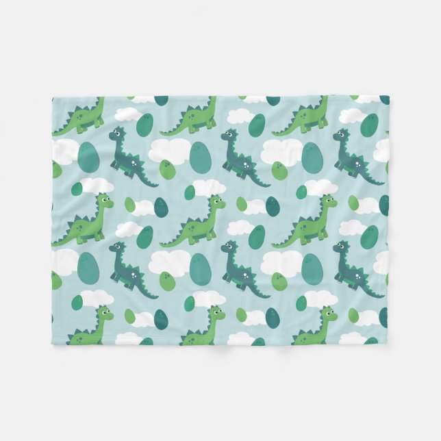 Cute dinosaur eggs, blue green dinos fleece blanket (Front (Horizontal))