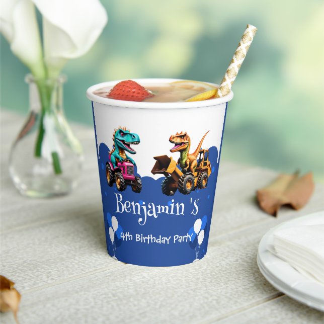 Cute dinosaur Excavator tractor balloon Birthday  Paper Cups (Insitu)