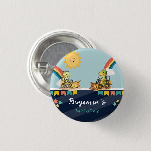 Cute dinosaur Excavator tractor rainbow Birthday 3 Cm Round Badge