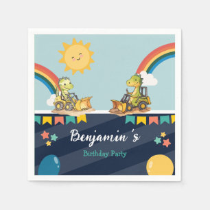 Cute dinosaur Excavator tractor rainbow Birthday  Napkin