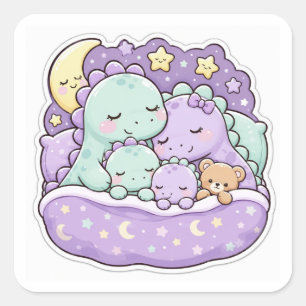 Cute Dinosaur Family Bedtime Art Square Sticker