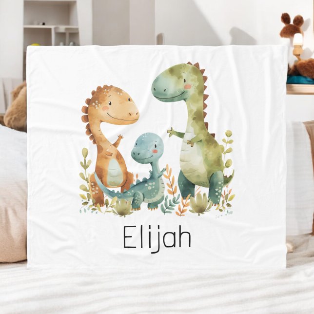 Cute Dinosaur Family Personalised Kids Fleece Blanket (Creator Uploaded)
