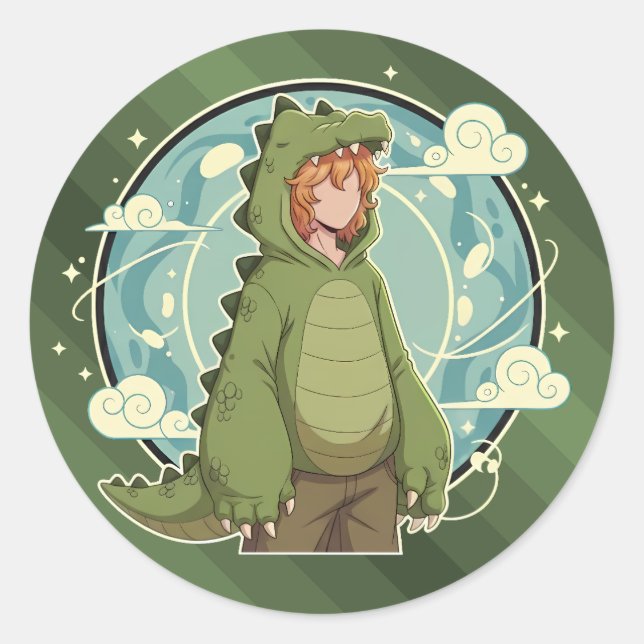 Cute Dinosaur Fantasy Boy Art Piece Classic Round Sticker (Front)