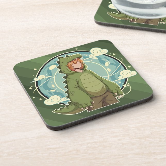 Cute Dinosaur Fantasy Boy Art Piece Coaster (Left Side)