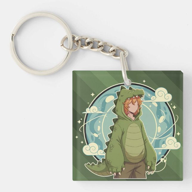 Cute Dinosaur Fantasy Boy Art Piece Key Ring (Front)