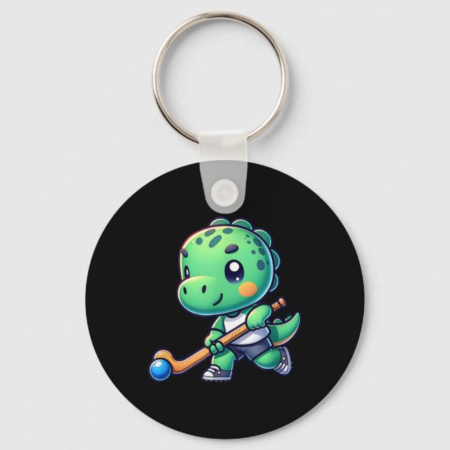 Cute Dinosaur Field Hockey Team Player  Key Ring (Front)