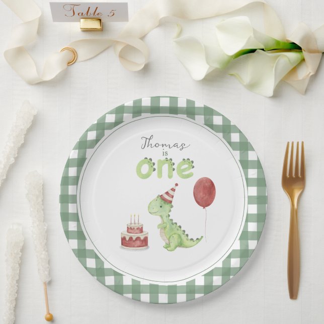 Cute Dinosaur First Birthday Paper Plate (Wedding)