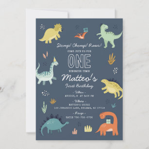Cute Dinosaur First Birthday Party Invitation