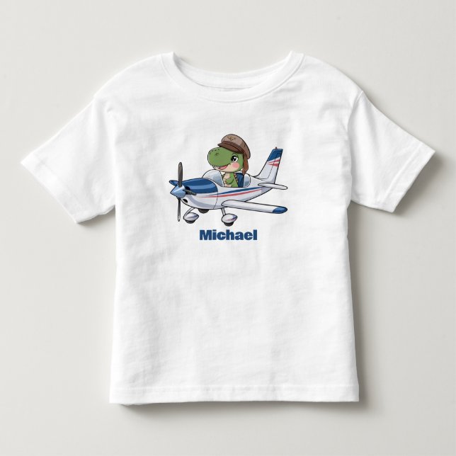 Cute Dinosaur Flying Cessna Aeroplane, Personalise Toddler T-Shirt (Front)