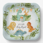 Cute Dinosaur Foliage Watercolor Baby Boy Shower